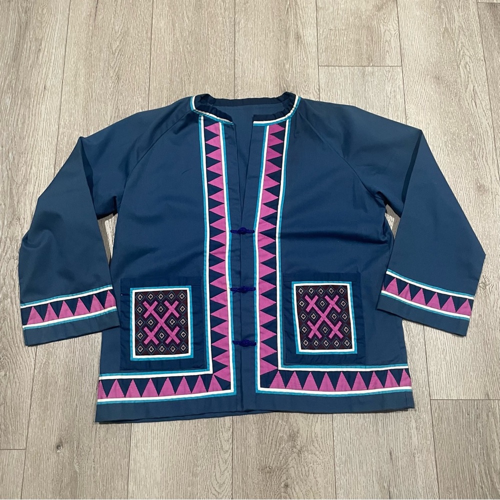 Vintage 70s Guatemalan needle point quilt twill jacket women’s size large